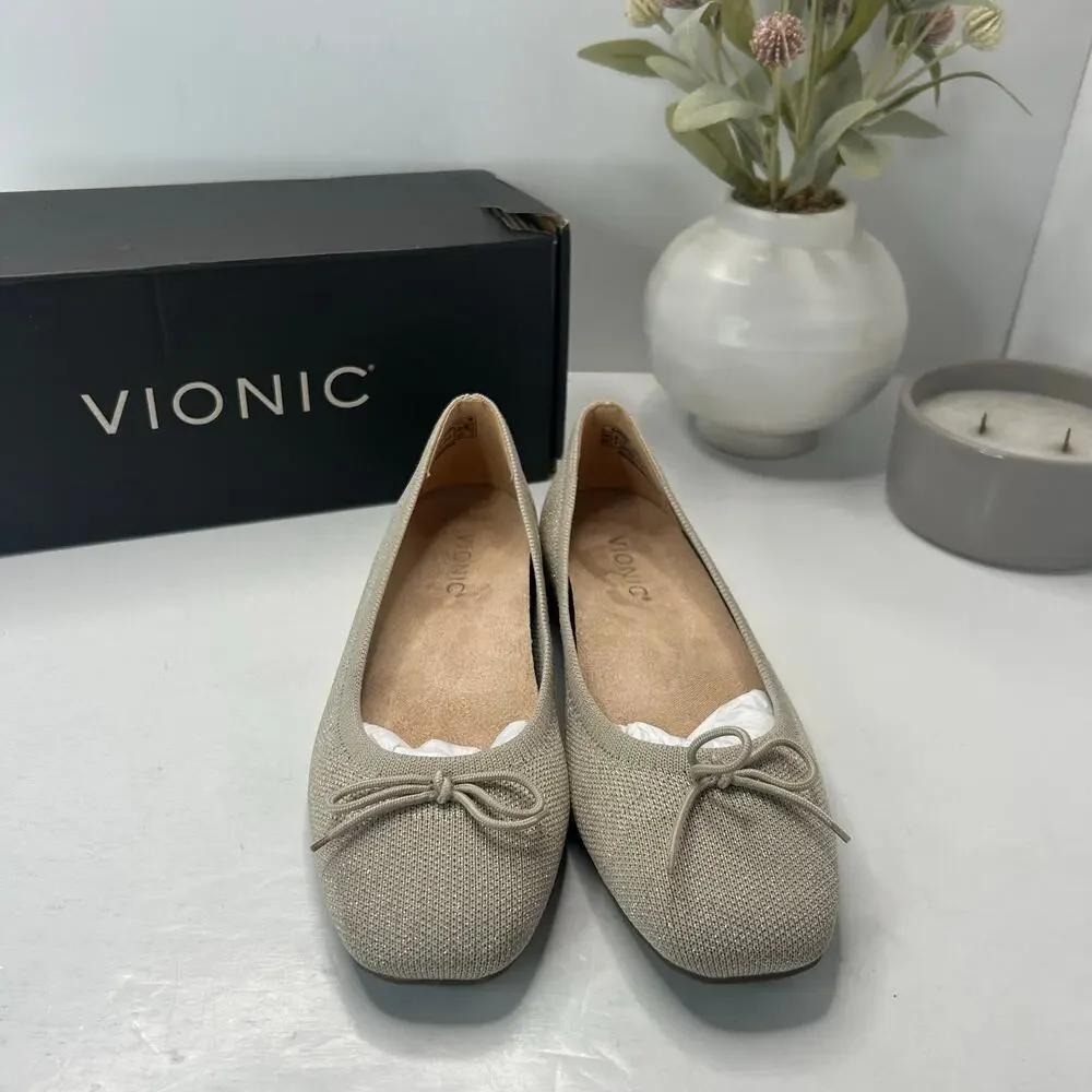 Vionic Klara Knit Square Toe Flats Oat Gold Women's 6.5 M Comfort Arch Support - Picture 3 of 11